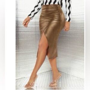 SHEIN Gold Midi Skirt with Ruched Detail